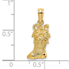 14k Solid Polished 3D Christmas Stocking Charm