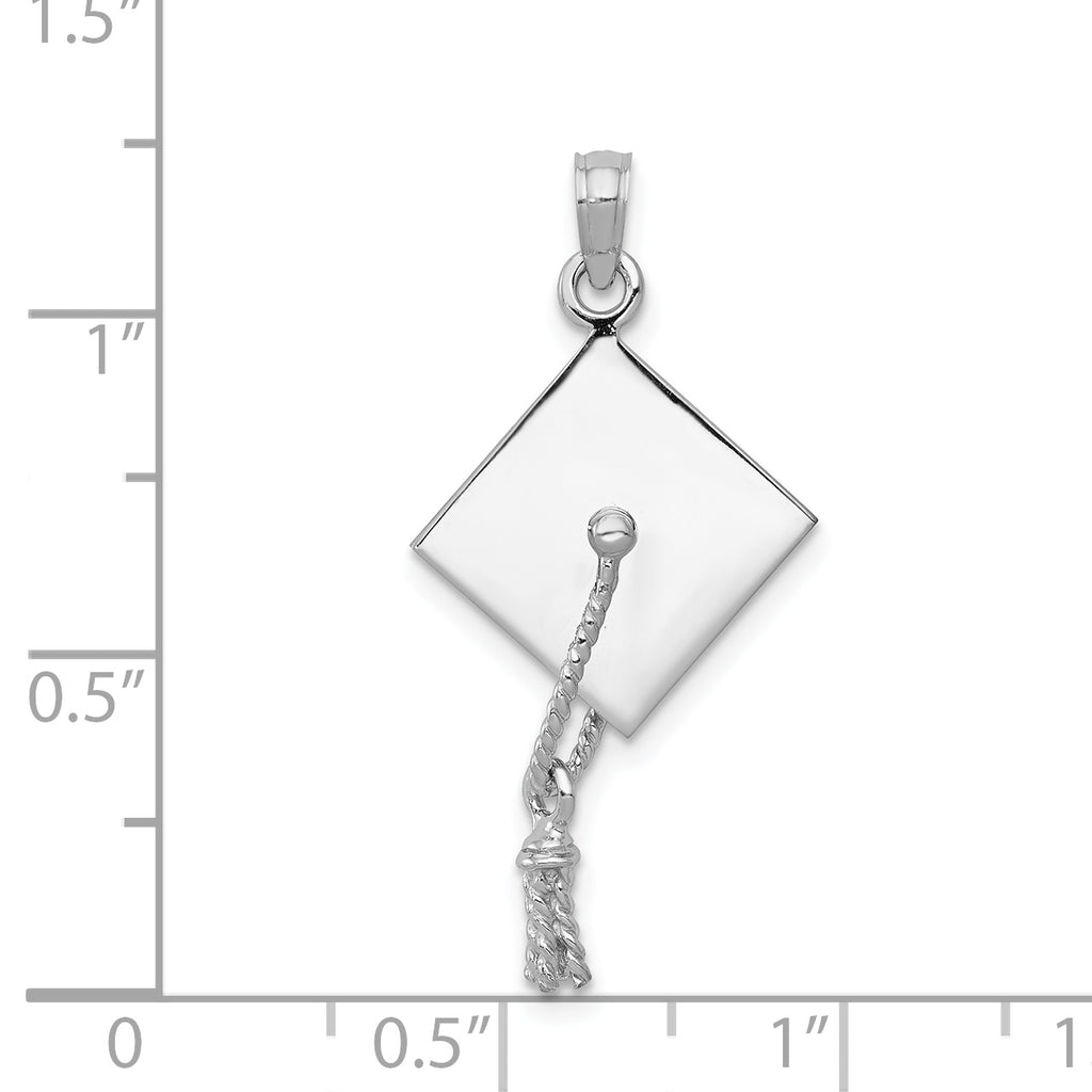 14K White Gold 3-D Graduation Cap w/ Moveable Tassle Charm