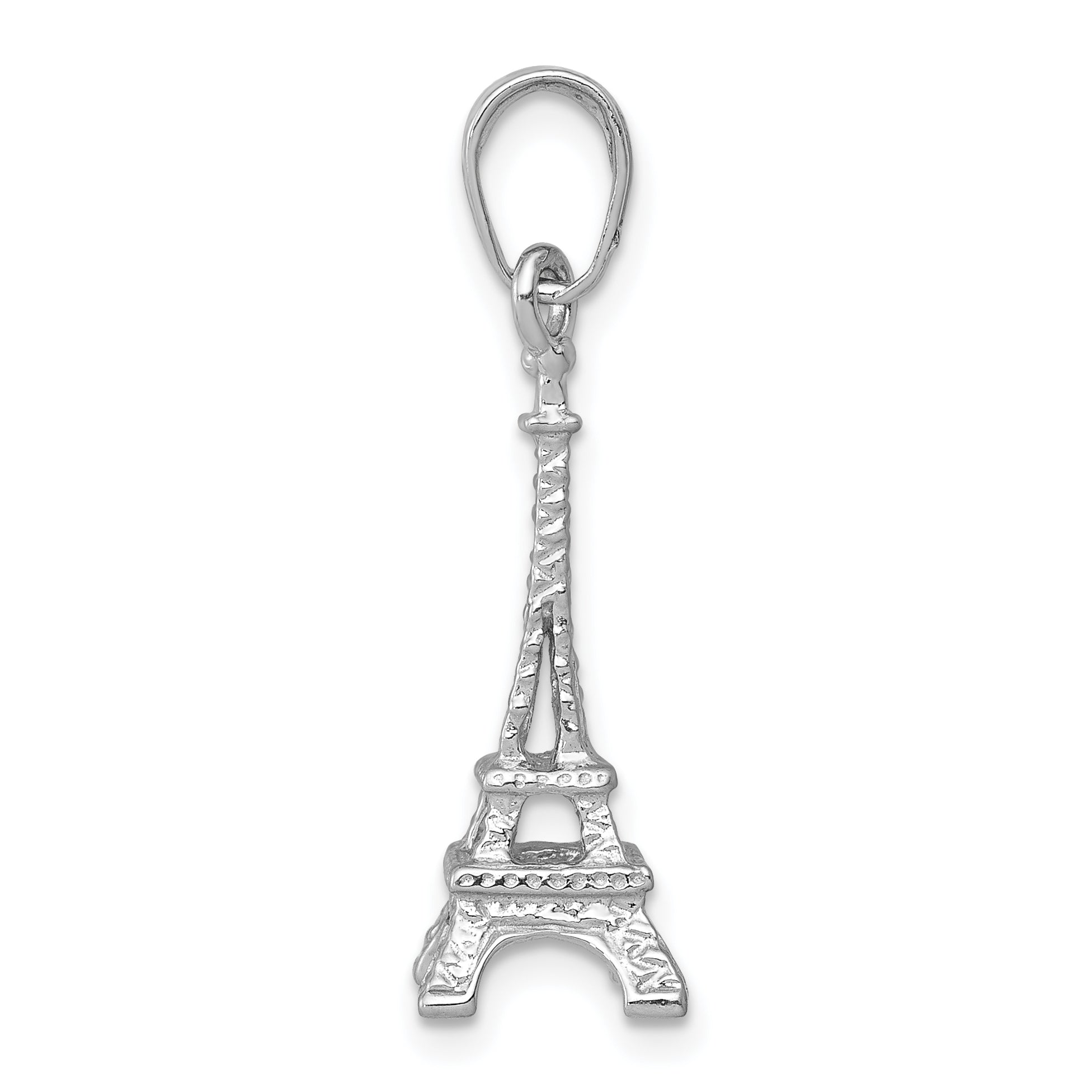 14k White Gold Solid Polished 3-D Eiffel Tower Charm