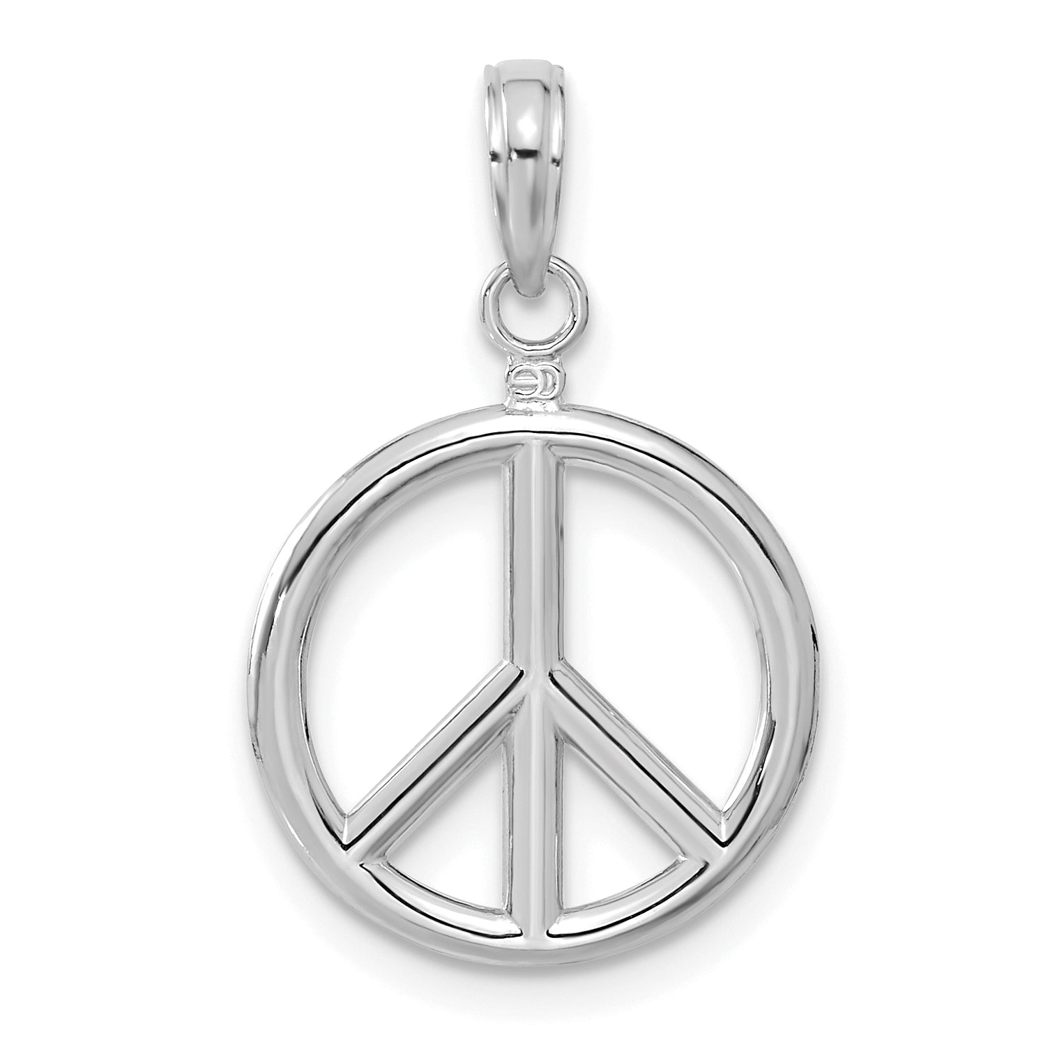 14k White Gold 3-D Polished Peace Sign Charm - Sophia Jewelers