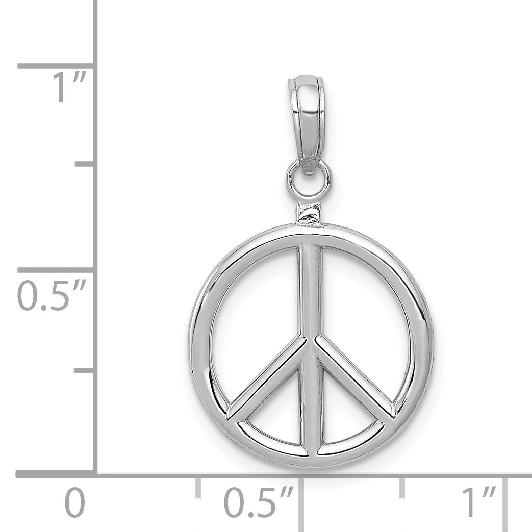 14k White Gold 3-D Polished Peace Sign Charm - Sophia Jewelers