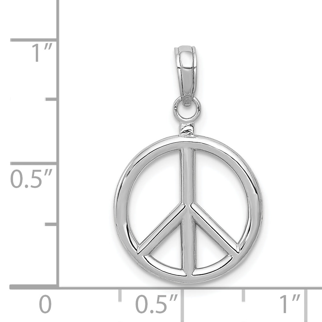 14k White Gold 3D Polished Peace Sign Charm