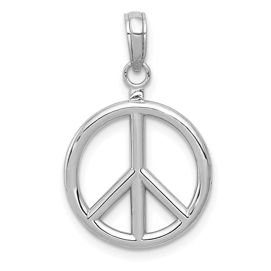 14k White Gold 3-D Polished Peace Sign Charm - Sophia Jewelers