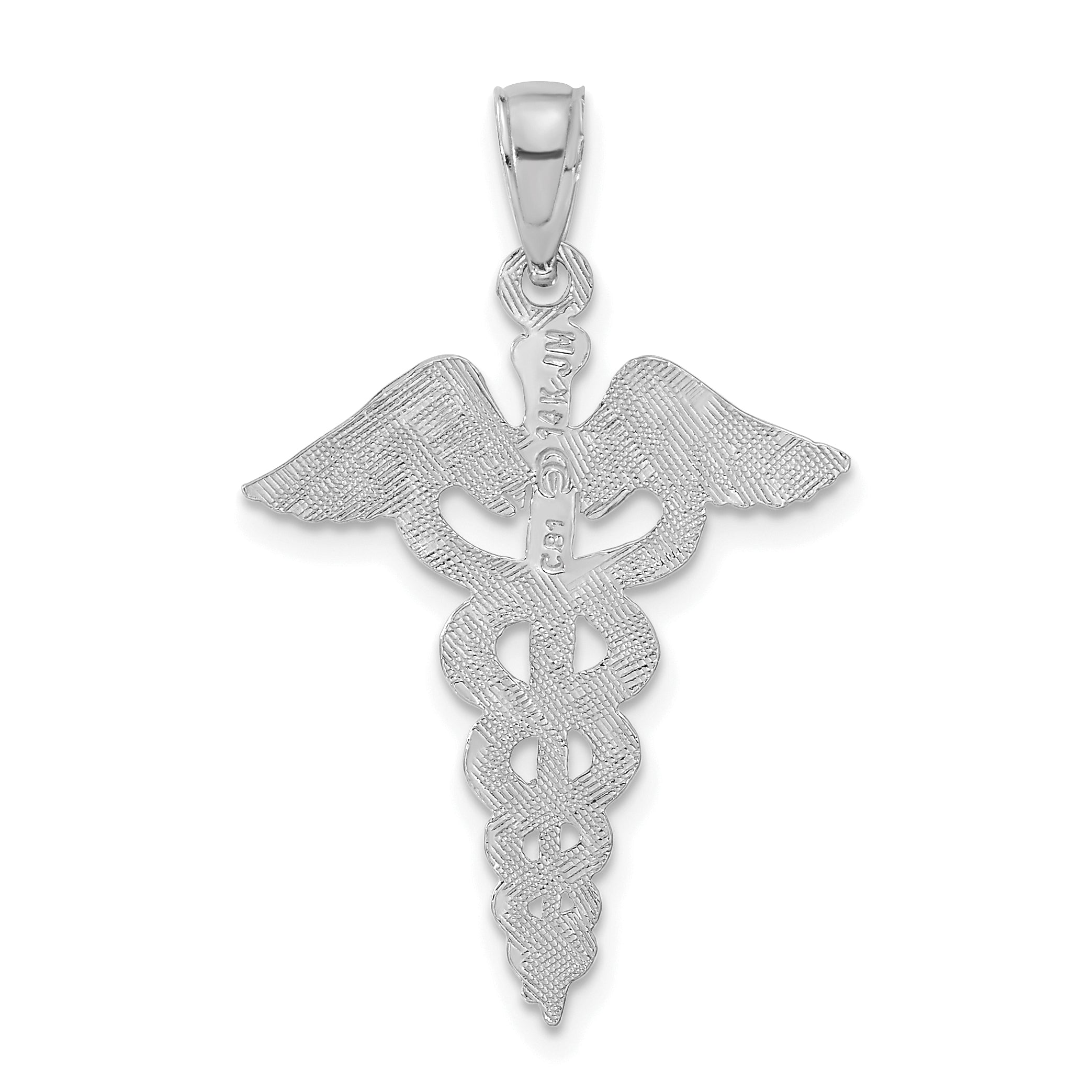 14k White Gold Caduceus Pendant