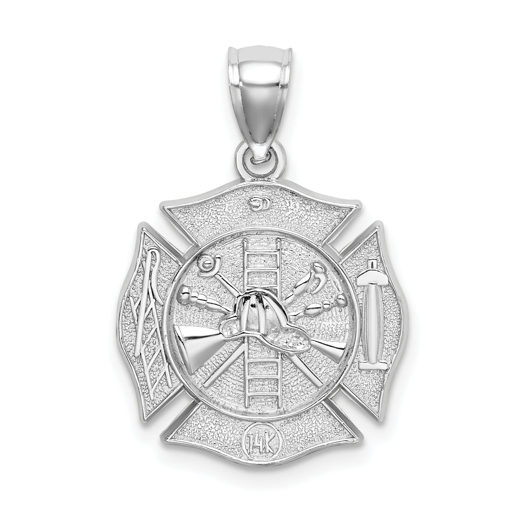 14k White Gold Reversible Fire Department Shield Pendant