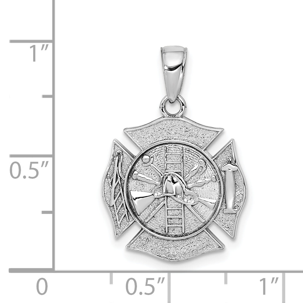 14k White Gold Reversible Fire Department Shield Pendant