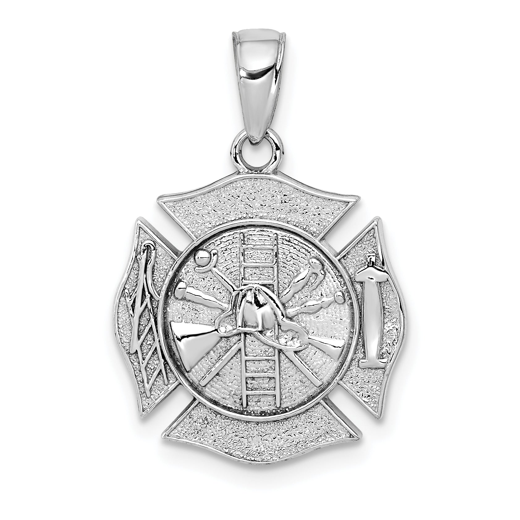 14k White Gold Reversible Fire Department Shield Pendant Main image