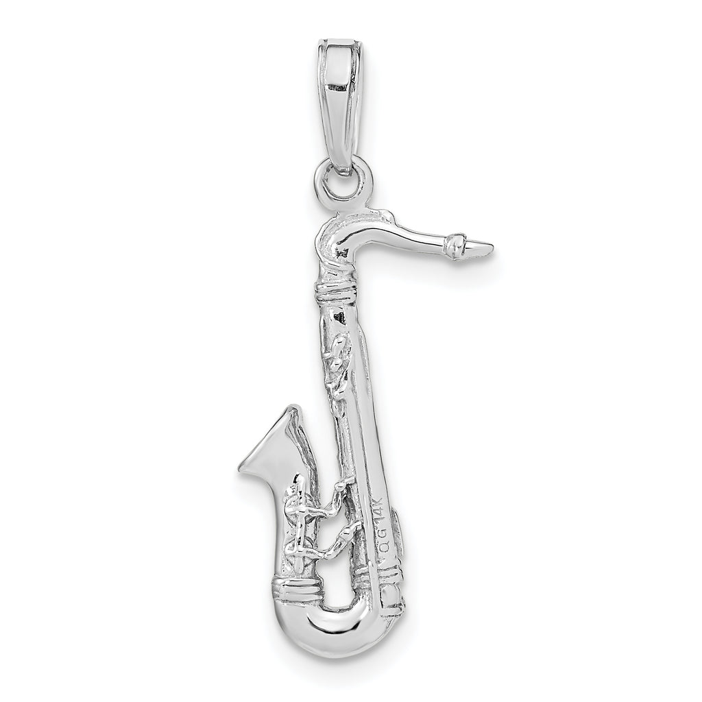 14K White Gold Solid Polished 3-D Saxophone Charm - Sophia Jewelers