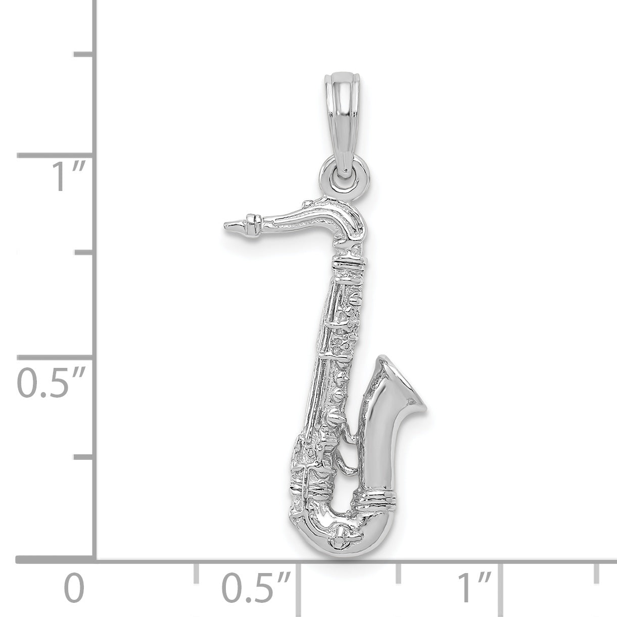 14K White Gold Solid Polished 3-D Saxophone Charm - Sophia Jewelers