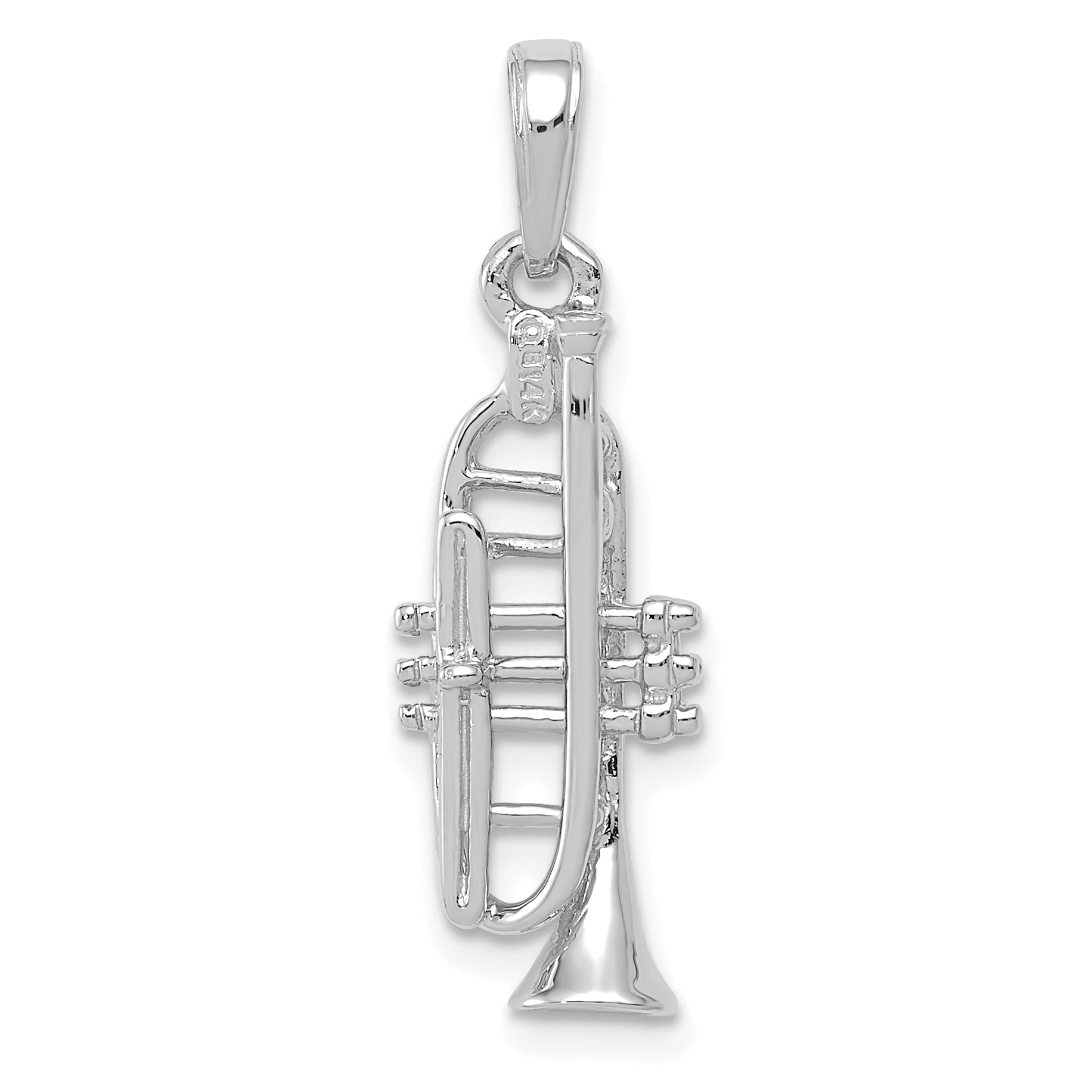 14K White Gold Solid Polished 3-D Trumpet Pendant - Sophia Jewelers