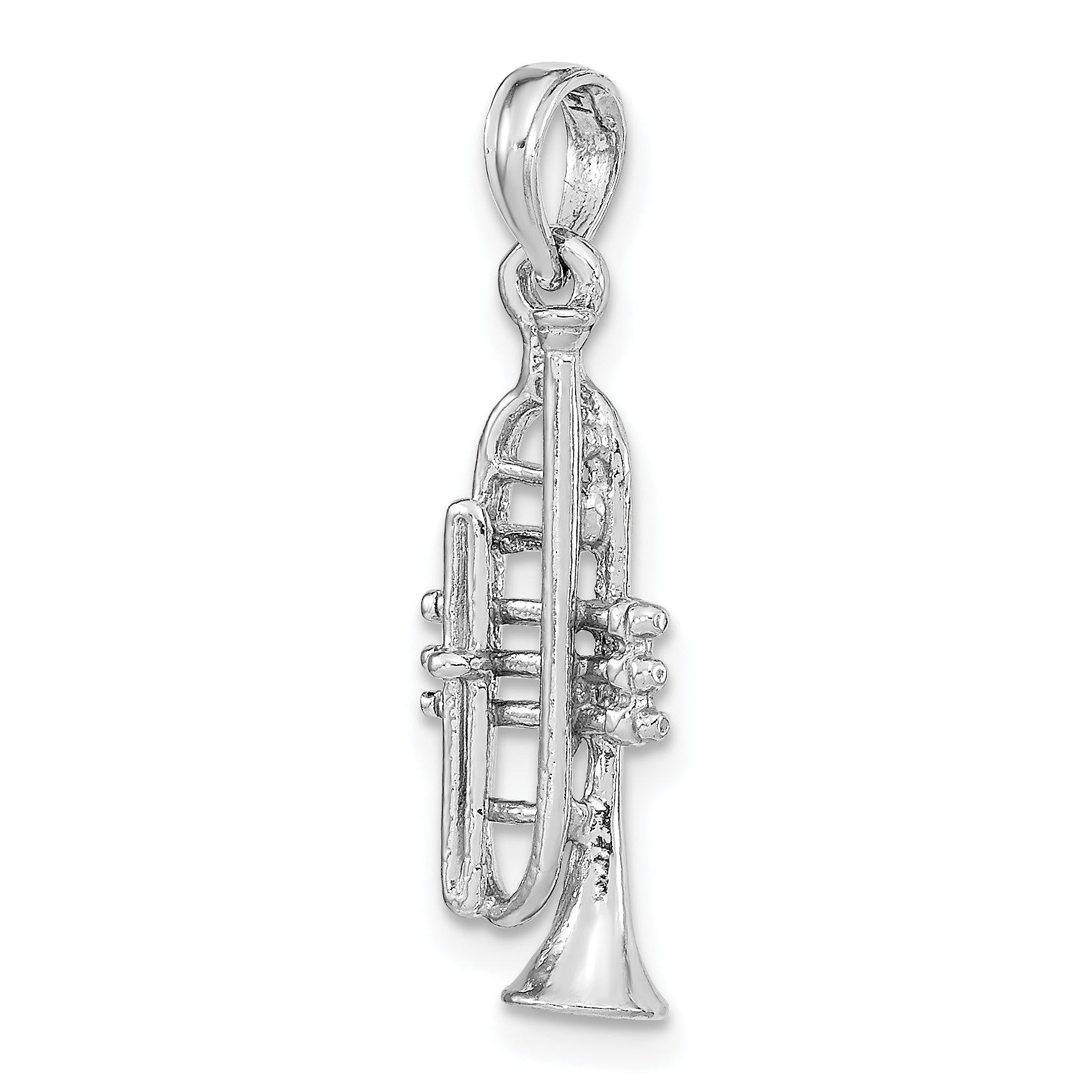 14K White Gold Polished Solid 3-D Trumpet Pendant