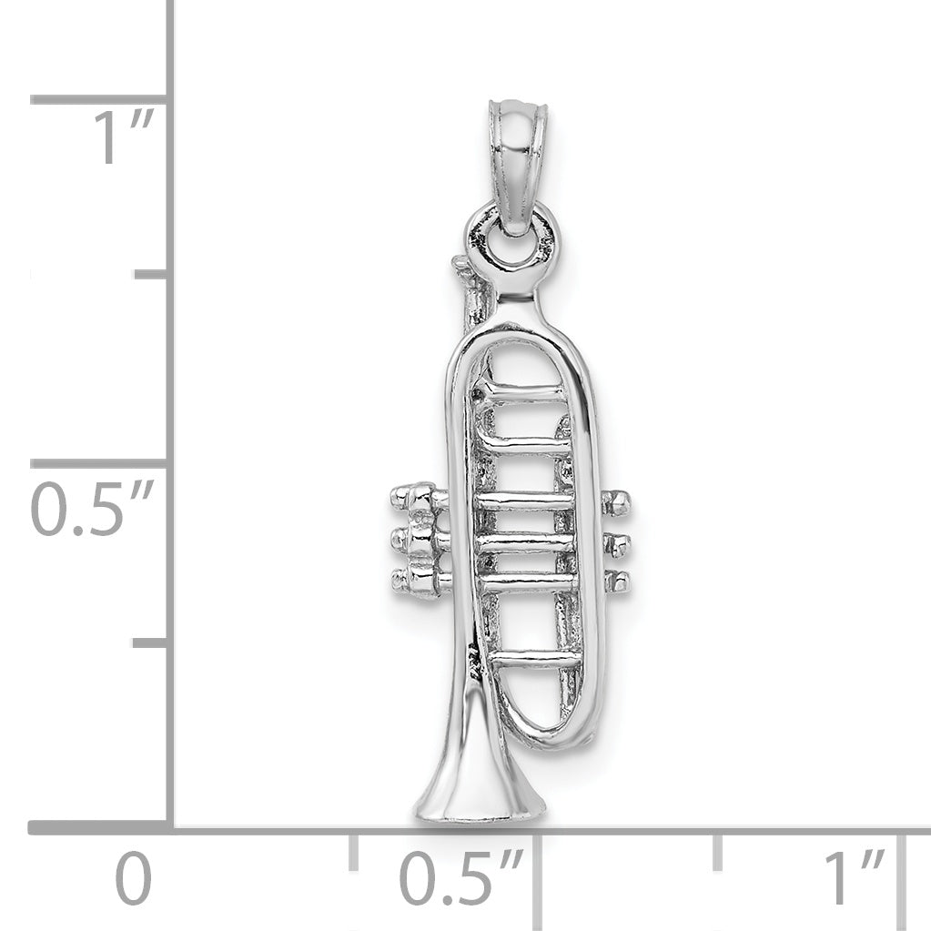 14K White Gold Solid Polished 3-D Trumpet Pendant - Sophia Jewelers