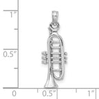 14K White Gold Polished Solid 3-D Trumpet Pendant