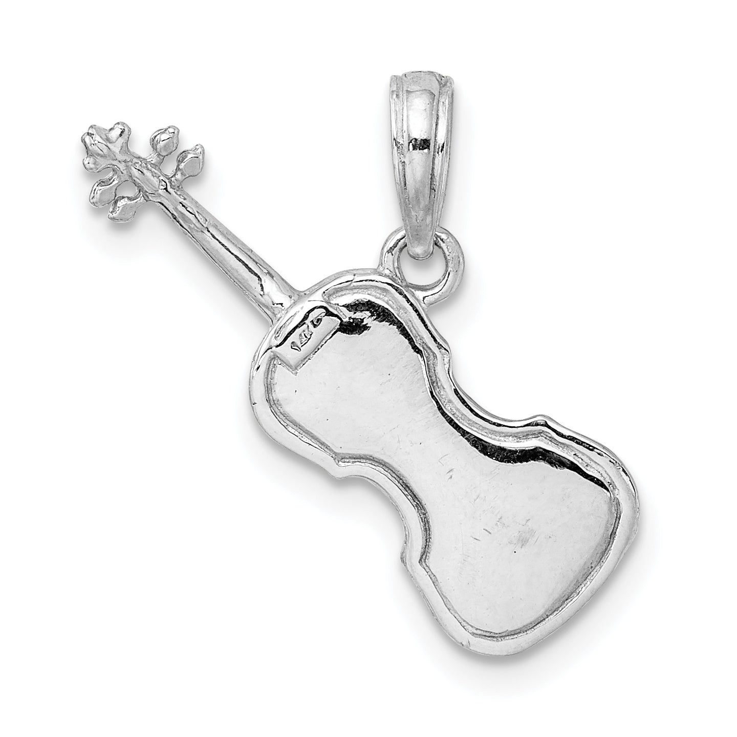 14K White Gold Polished Solid 3-D Violin Pendant - Sophia Jewelers