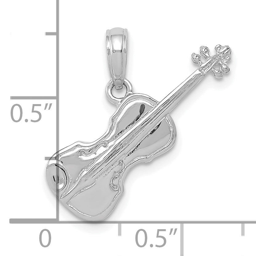 14K White Gold Polished Solid 3-D Violin Pendant