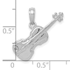 14K White Gold Polished Solid 3-D Violin Pendant