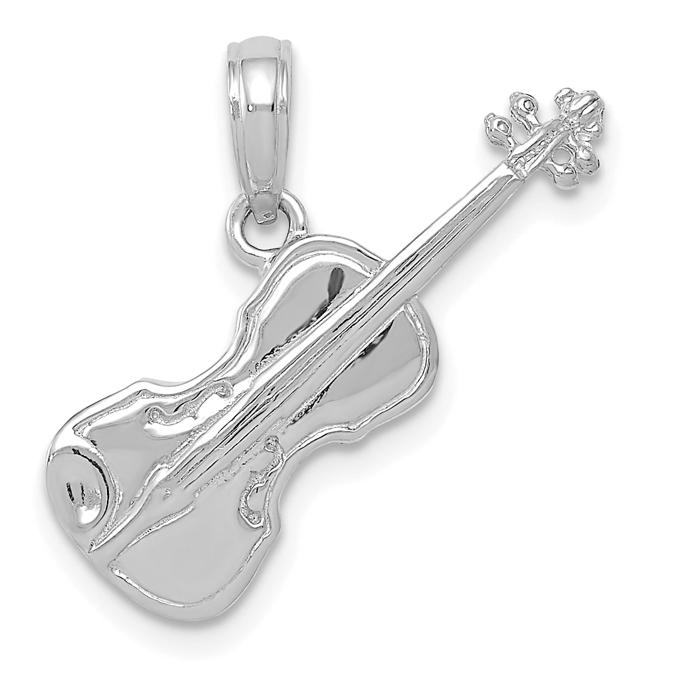 14K White Gold Polished Solid 3-D Violin Pendant Main image