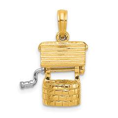 14k and White Rhodium Polished 3-D Moveable Wishing Well Charm