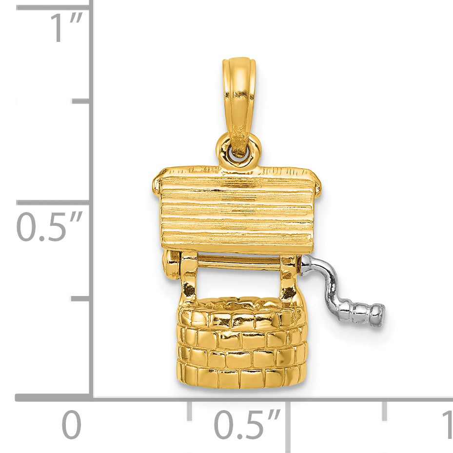 14k and White Rhodium Polished 3-D Moveable Wishing Well Charm