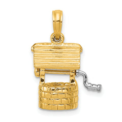 14k and White Rhodium Polished 3-D Moveable Wishing Well Charm