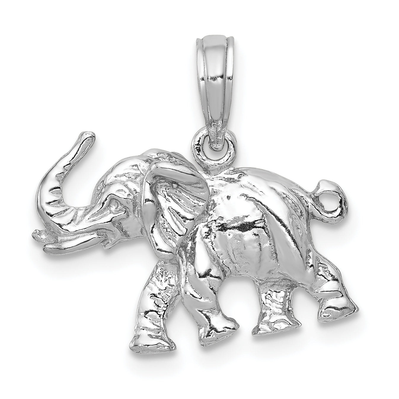 14k White Gold Polished 3-D Elephant Pendant Main image