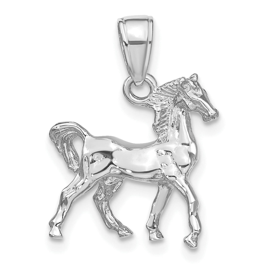 14k White Gold Solid Polished 3-D Horse Charm - Sophia Jewelers