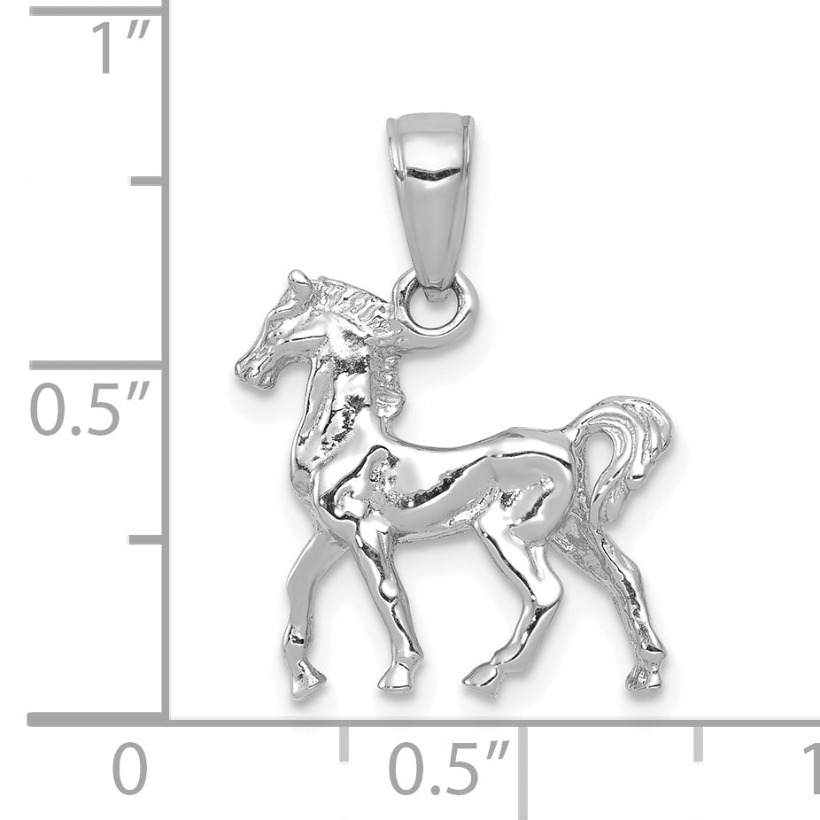 14k White Gold Solid Polished 3-D Horse Charm - Sophia Jewelers
