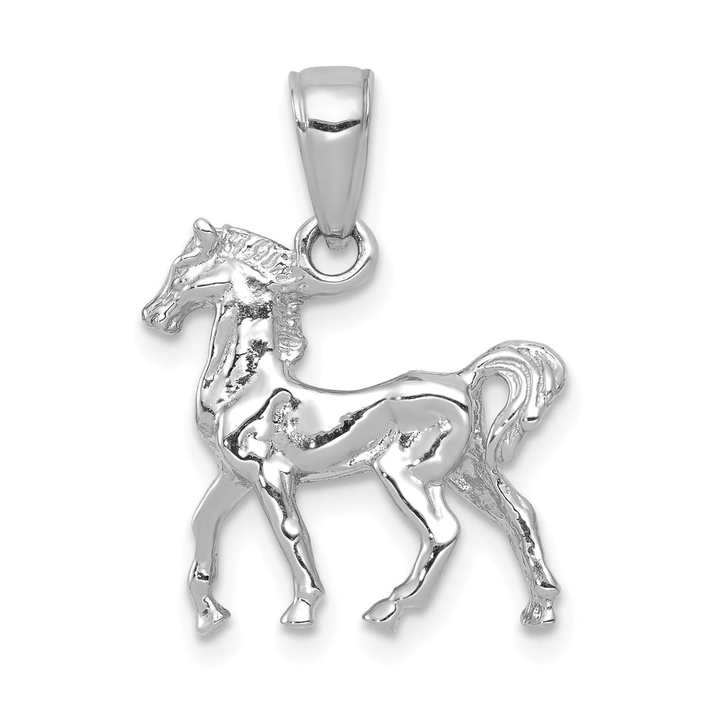 14k White Gold Solid Polished 3-D Horse Charm - Sophia Jewelers