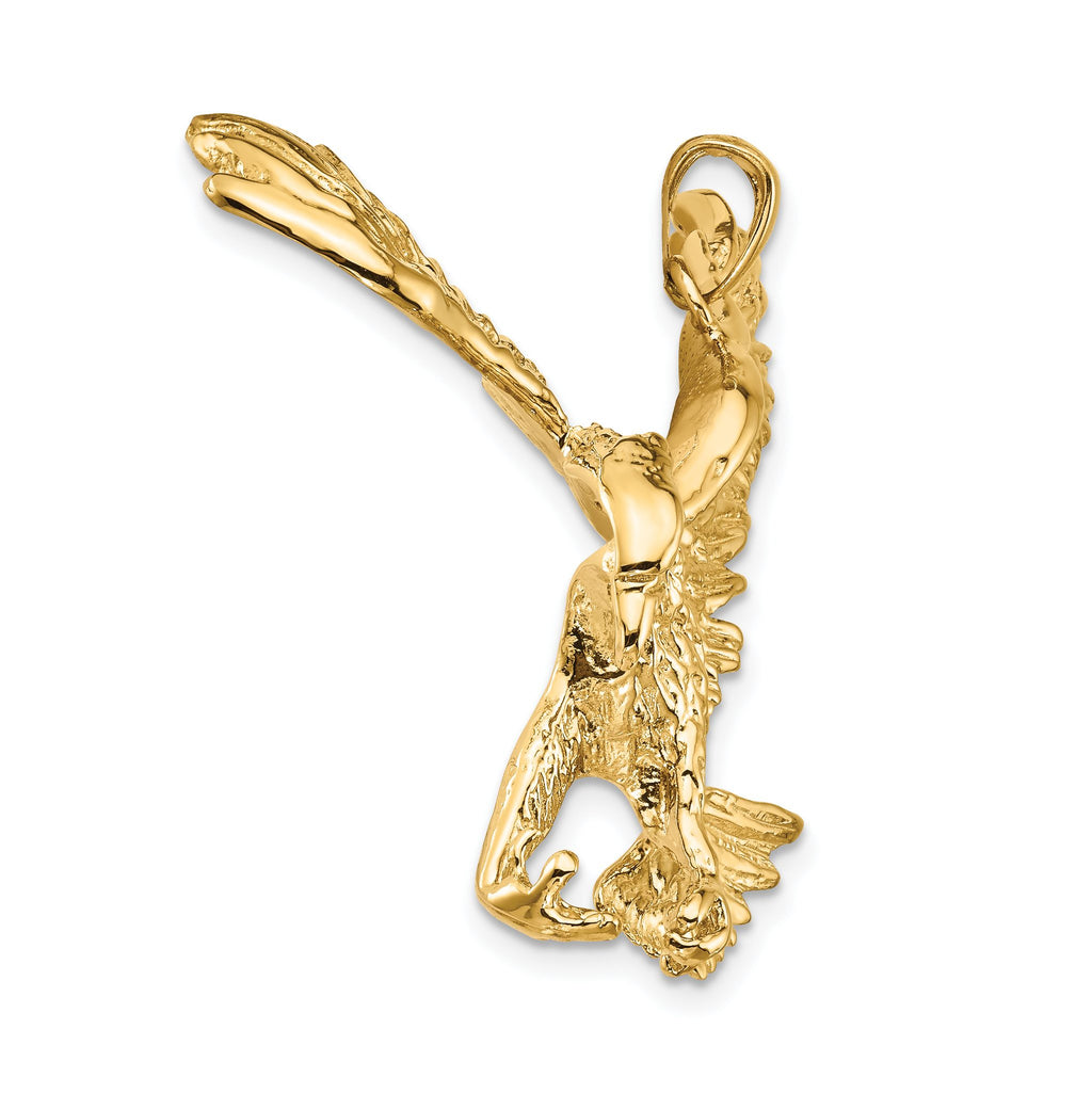 Eagle Landing Pendant in 14K Yellow Gold, 39mm Textured - Sophia Jewelers