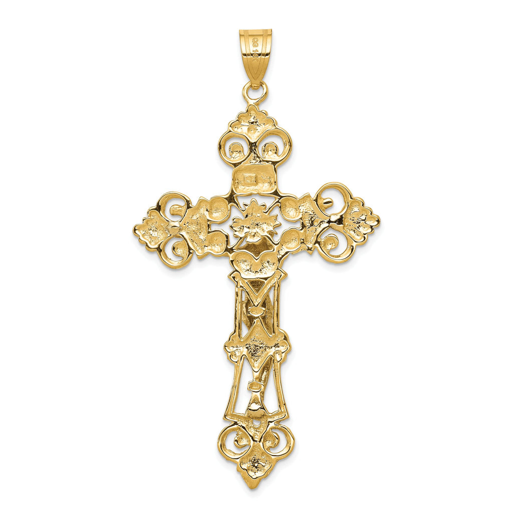INRI Fleur-de-Lis Crucifix Pendant in 14K Two-Tone Gold, 68mm - Sophia Jewelers