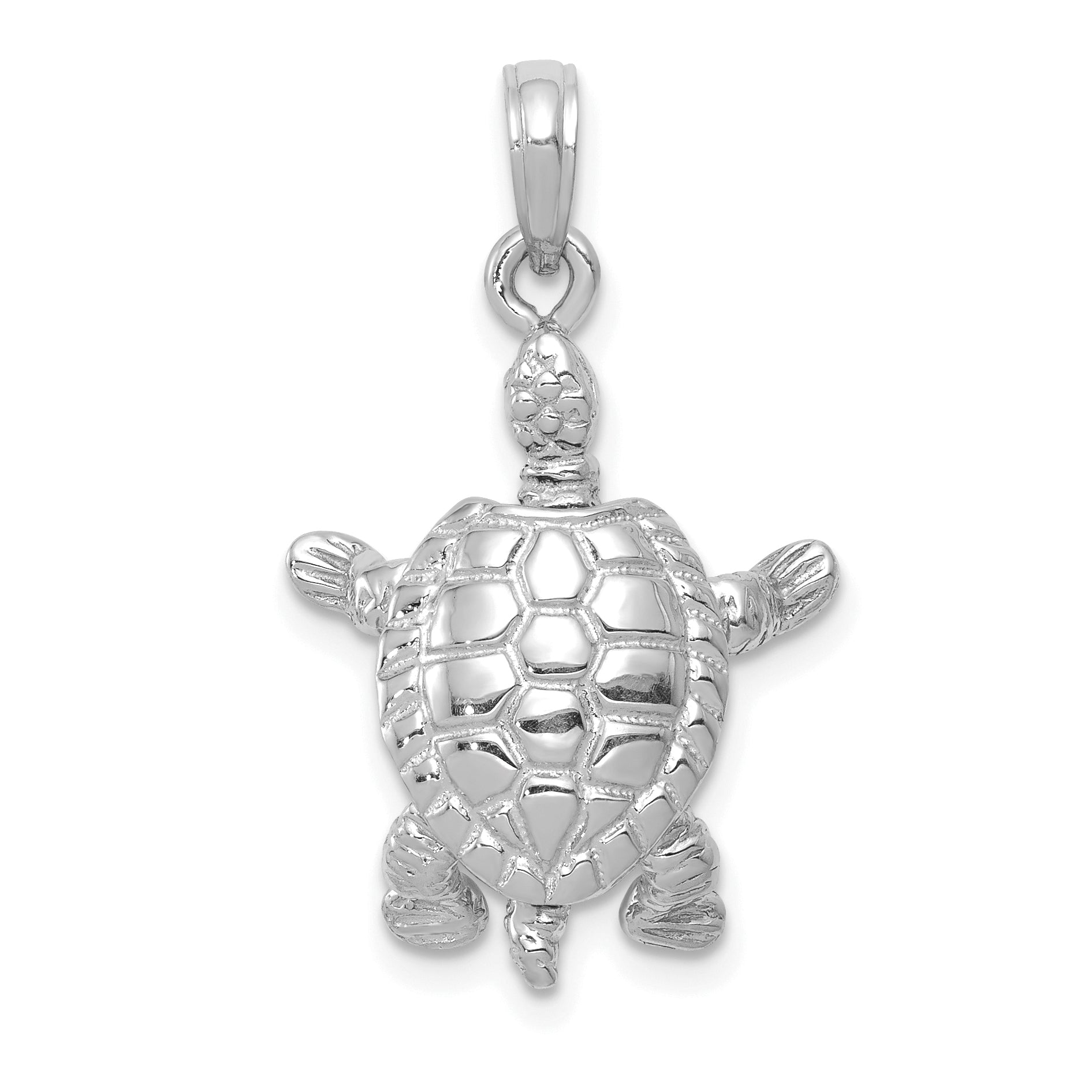 14K White Gold Solid Polished 3-D Moveable Turtle Pendant Main image