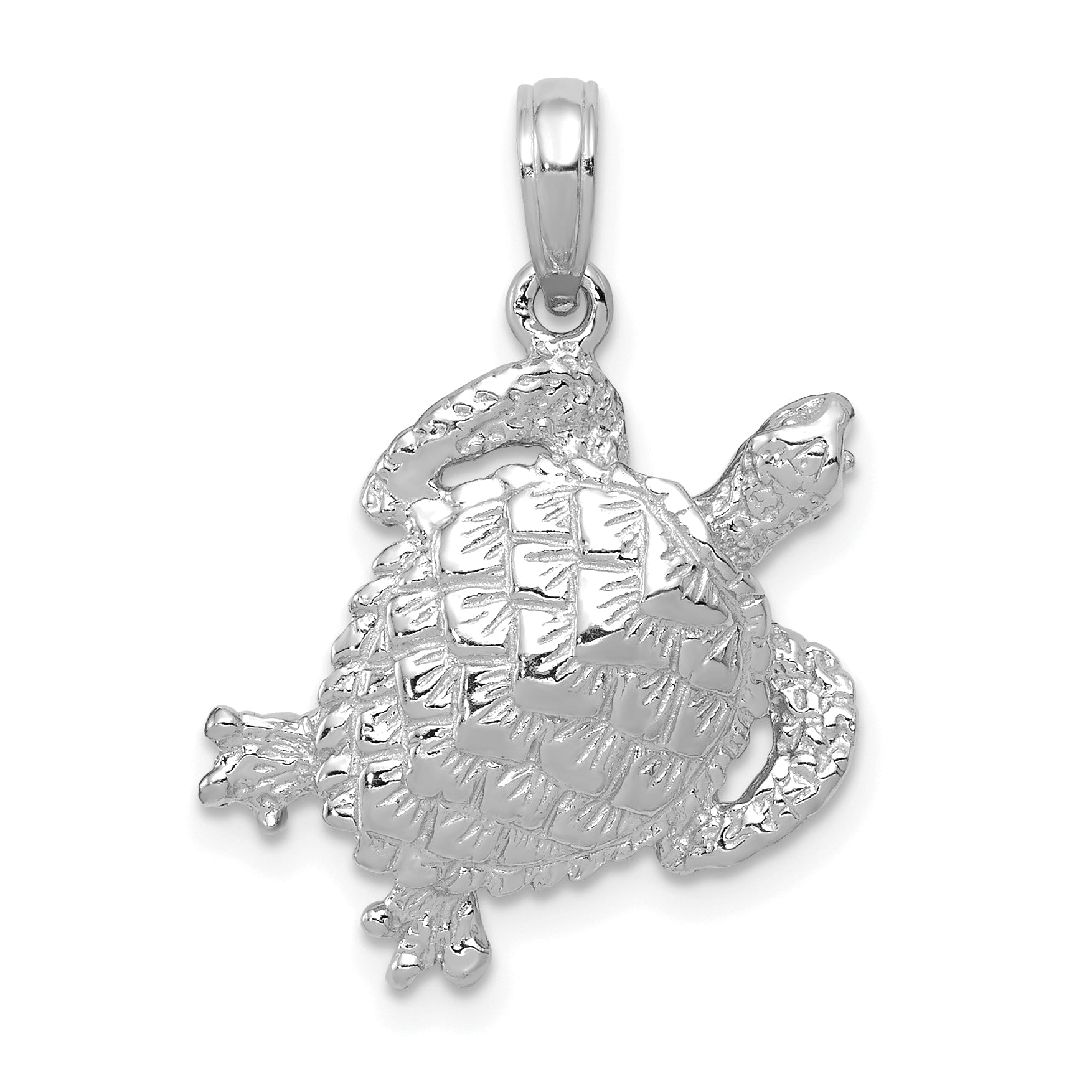 14K White Gold Solid Polished Open-Backed Turtle Pendant Main image
