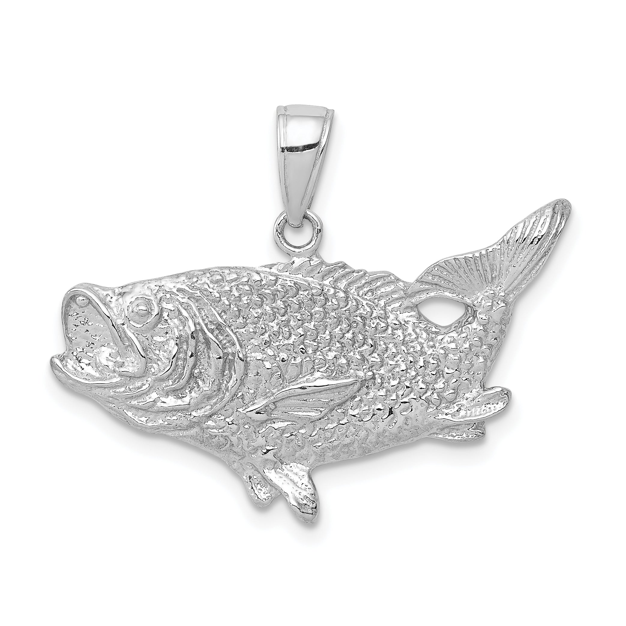 14k White Gold Polished Open-Backed Bass Fish Pendant - Sophia Jewelers Main image