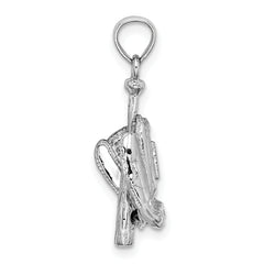 14K White Gold Polished 3-D Glove/Bat/Baseball Pendant