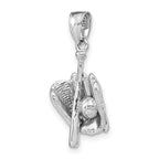 14K White Gold Polished 3-D Glove/Bat/Baseball Pendant - Sophia Jewelers