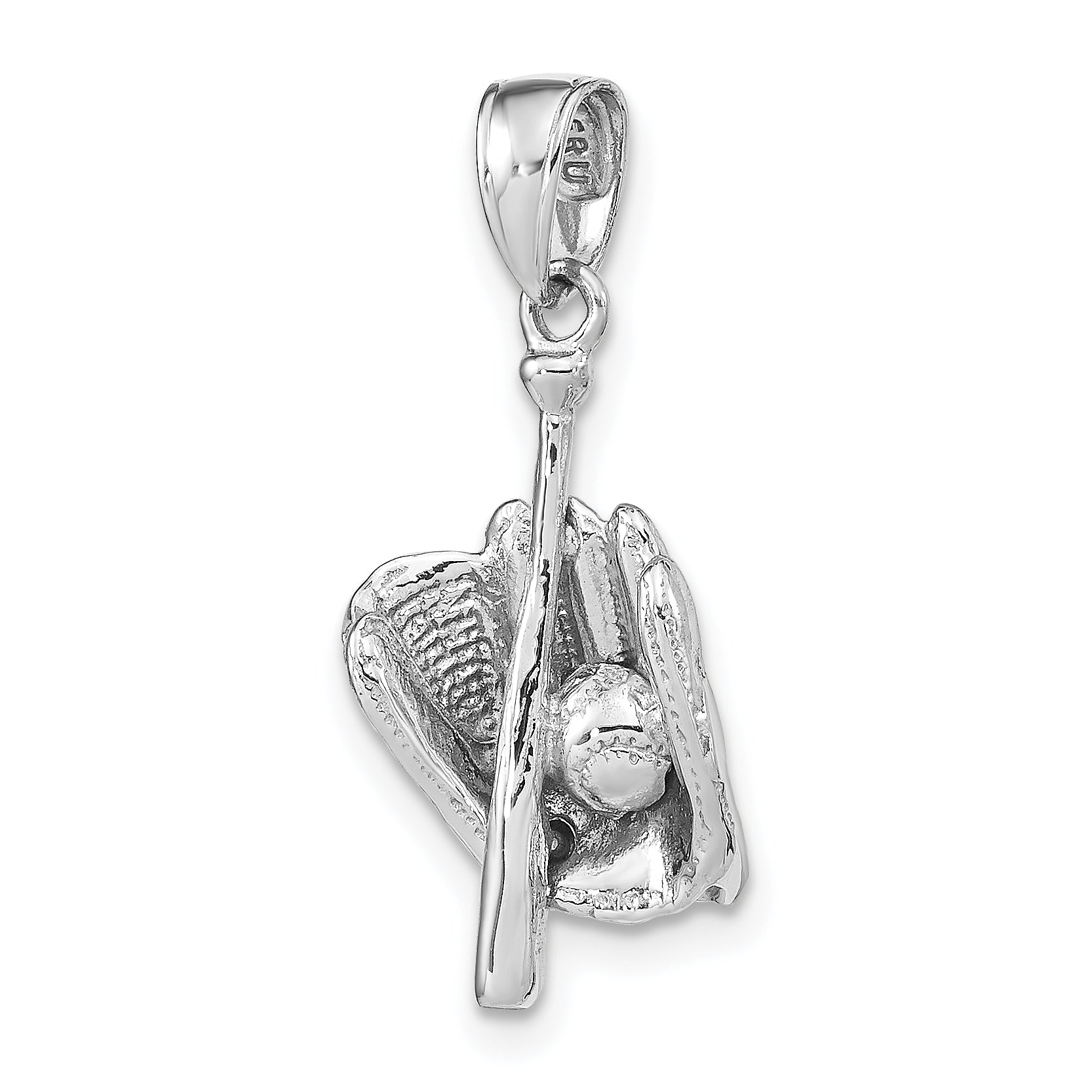 14K White Gold Polished 3-D Glove/Bat/Baseball Pendant - Sophia Jewelers