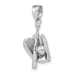 14K White Gold Polished 3-D Glove/Bat/Baseball Pendant