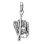 14K White Gold Polished 3-D Glove/Bat/Baseball Pendant - Sophia Jewelers