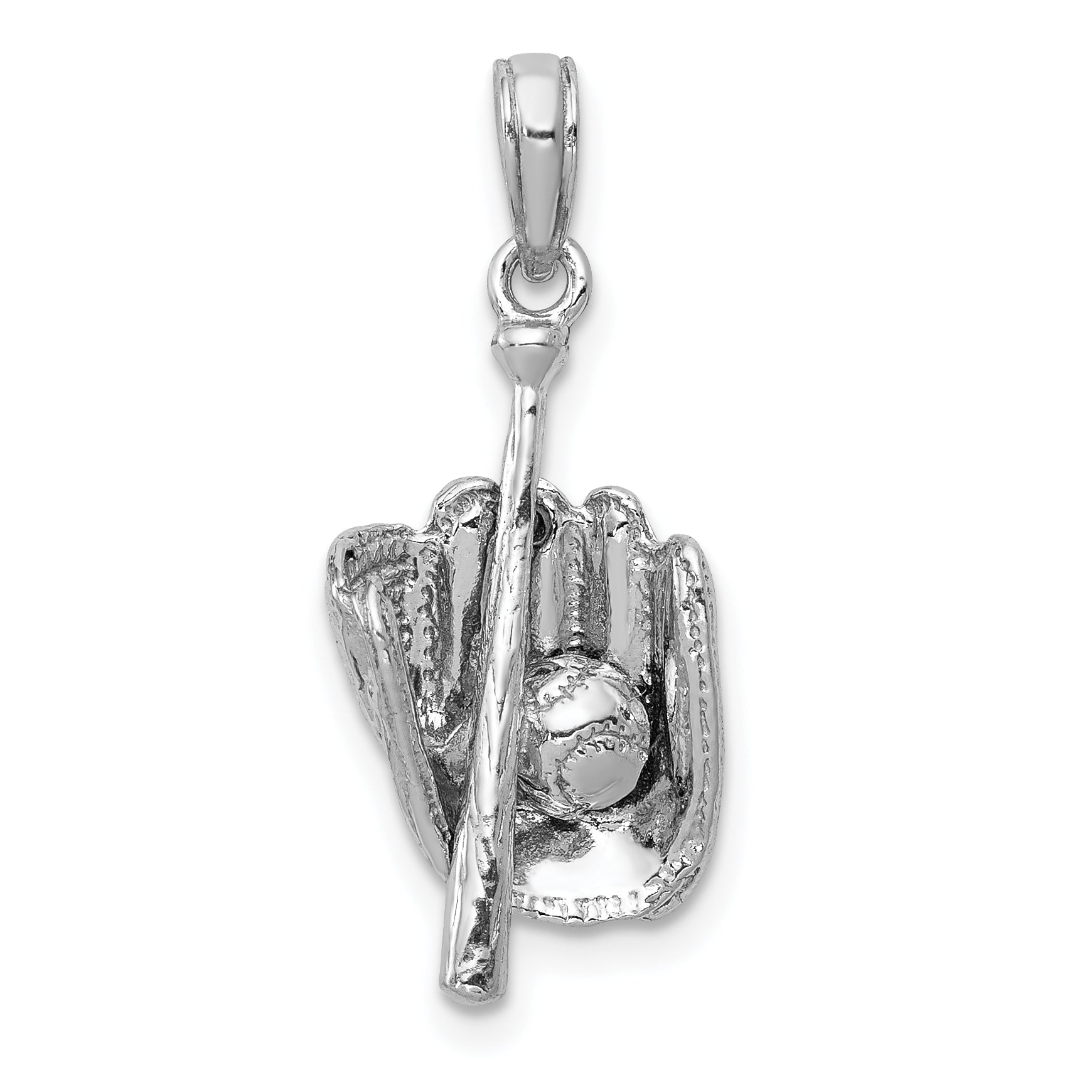 14K White Gold Polished 3-D Glove/Bat/Baseball Pendant - Sophia Jewelers