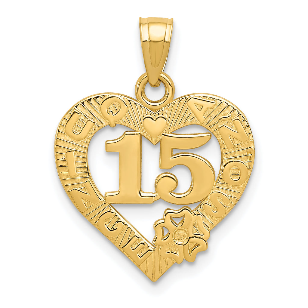14k 15 in QUINCE ANOS Heart Frame Pendant - Sophia Jewelers