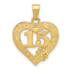 14k 15 in QUINCE ANOS Heart Frame Pendant - Sophia Jewelers