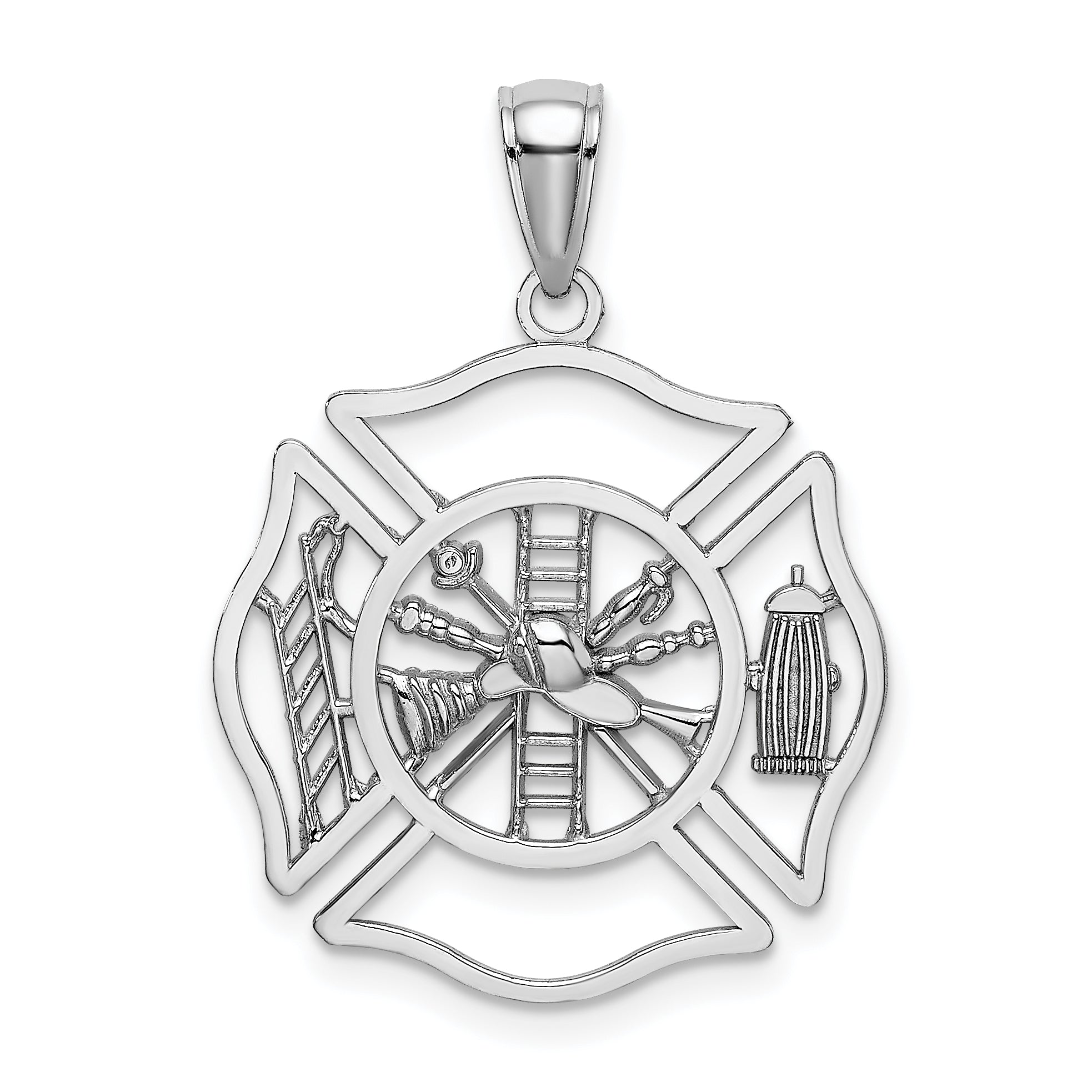 14K White Gold Fireman Shield Charm Main image