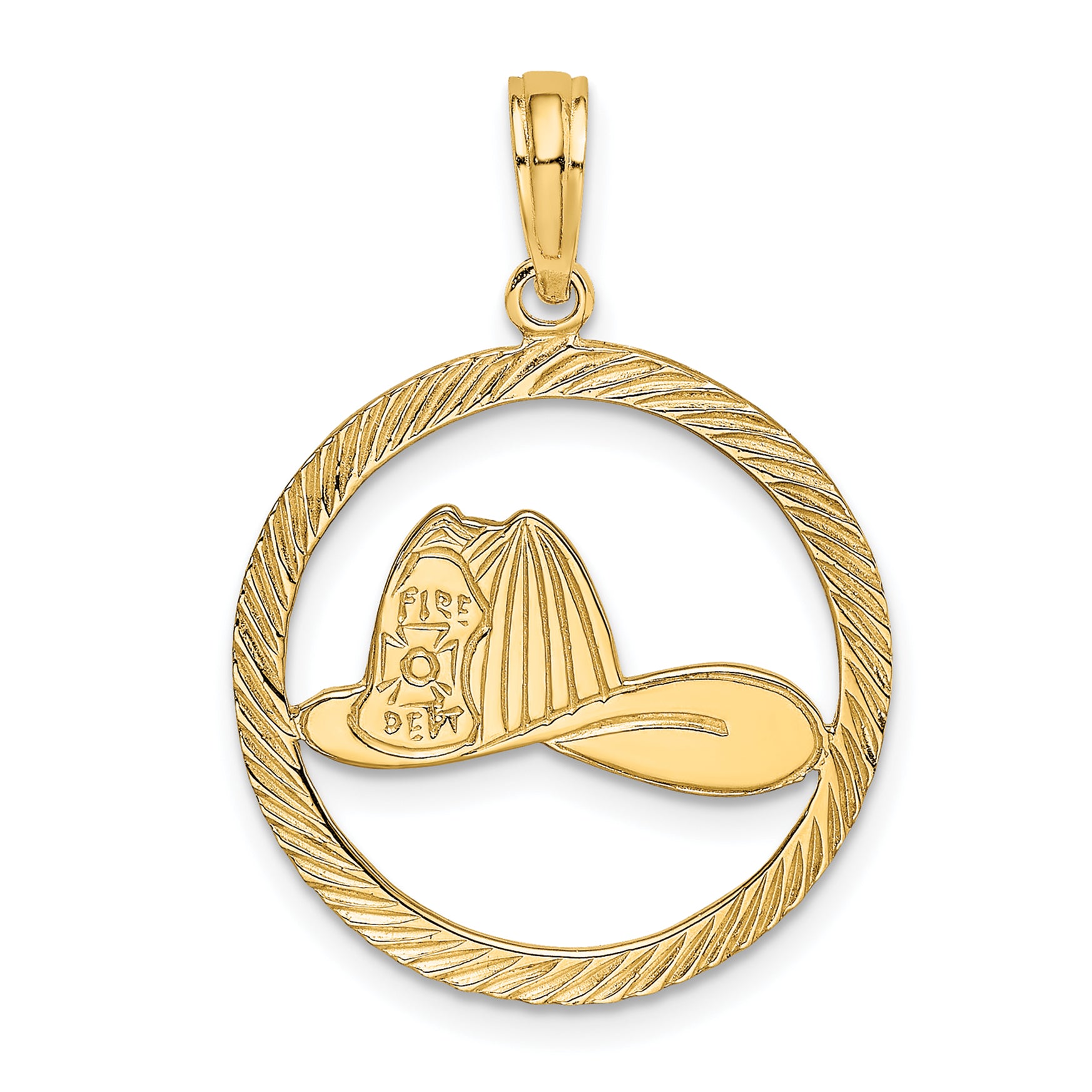 14k Fireman Helmet in Disk Charm Main image