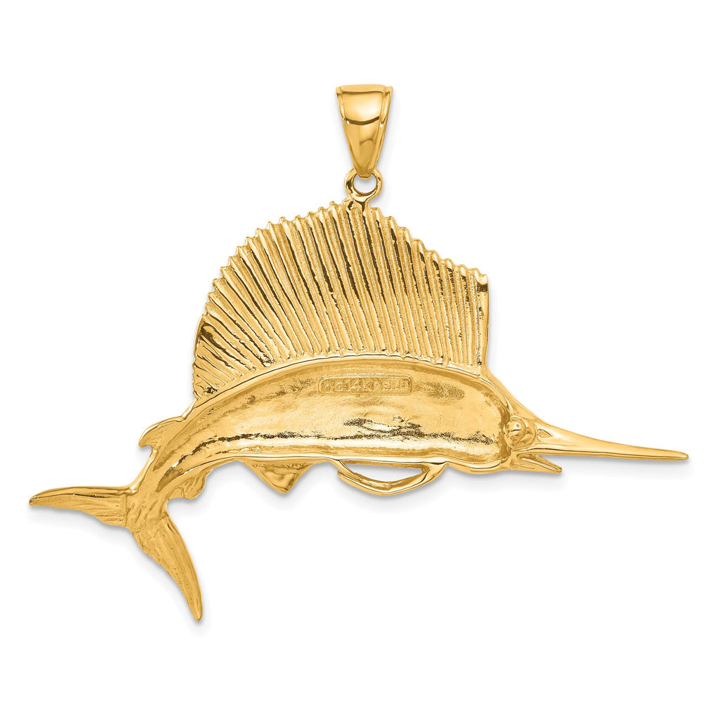 Large Sailfish Pendant in 14K Yellow Gold, 45mm Textured - Sophia Jewelers