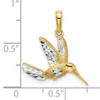 14k w/Rhodium Diamond-cut Humming Bird Pendant
