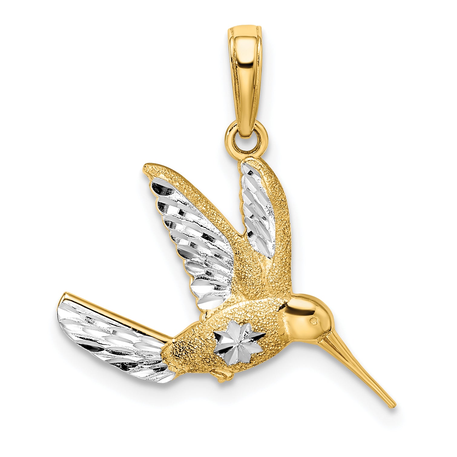 14k w/Rhodium Diamond-cut Humming Bird Pendant Main image