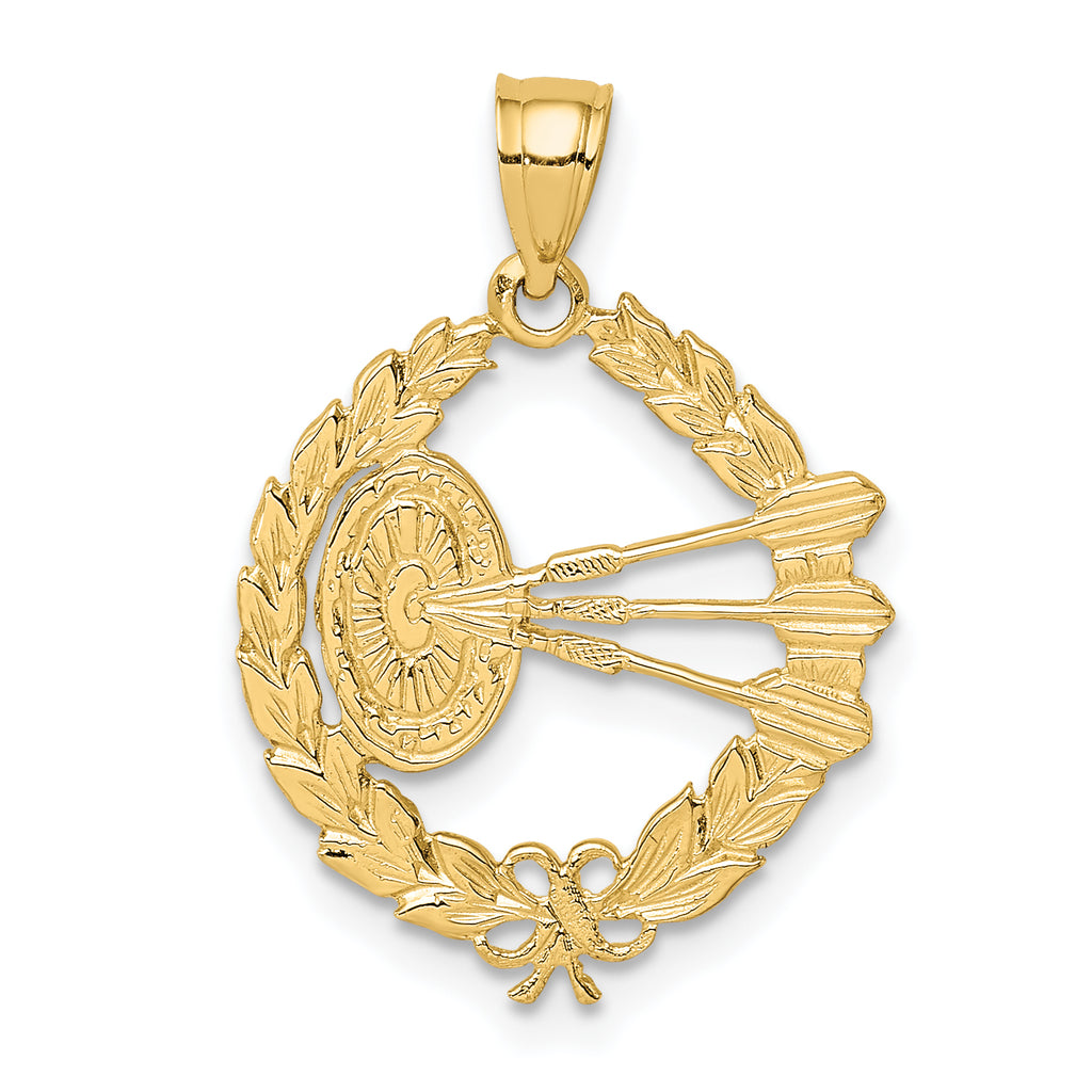 14k Dart Board and Darts in Leaf Design Charm - Sophia Jewelers