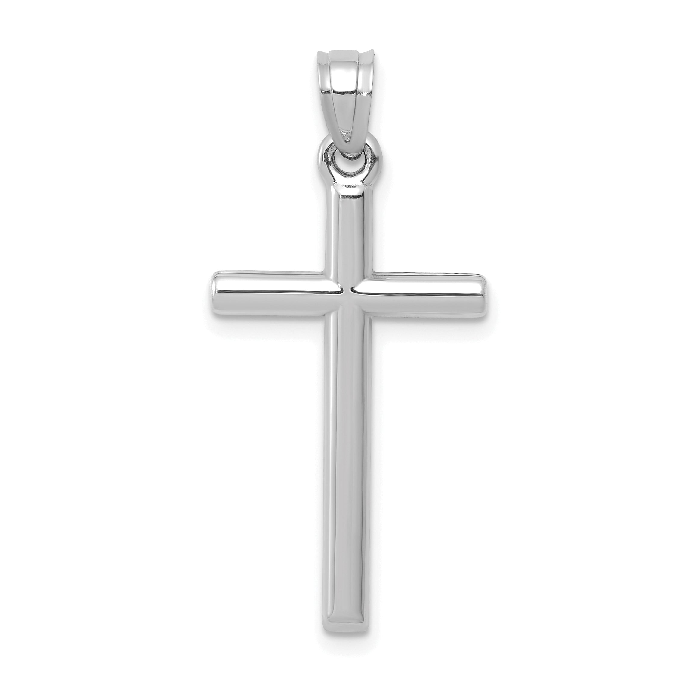 14k White Gold Polished Hollow Cross Pendant Main image