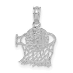 14K White Gold Basketball in Net Pendant