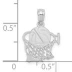 14K White Gold Basketball in Net Pendant